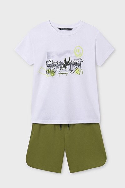 MAYORAL Boy's 8-18 Years Old Patterned Double Shorts Set 6683 White-Green