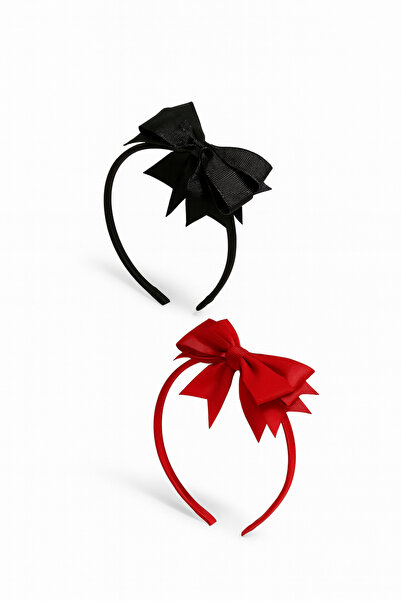 Soar Kids Aksesuar Girl's 2-Piece Black and Red Grosgrain Bow Crown Set