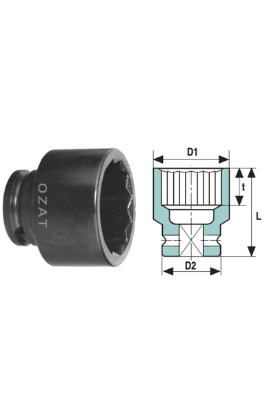 Özat Impact socket head 1'' 12 sides, short 90