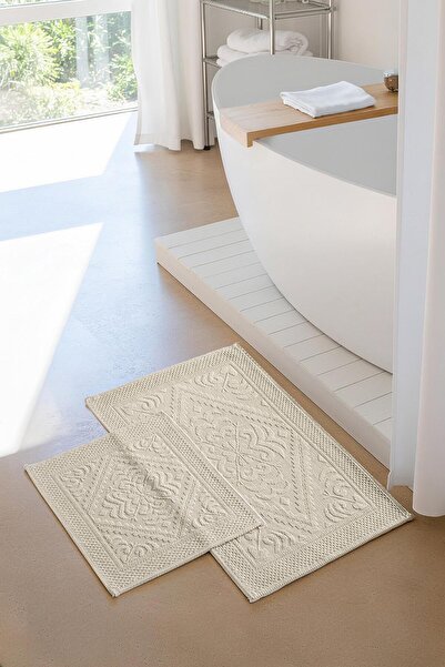 Soley |   2-Piece Bath Mat Set |   Non-Slip Sole 100% Cotton |   60X100 - 50X60 cm