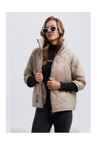 OEM Quilted women's jacket, beige, loose and warm – Autumn/Winter, size M