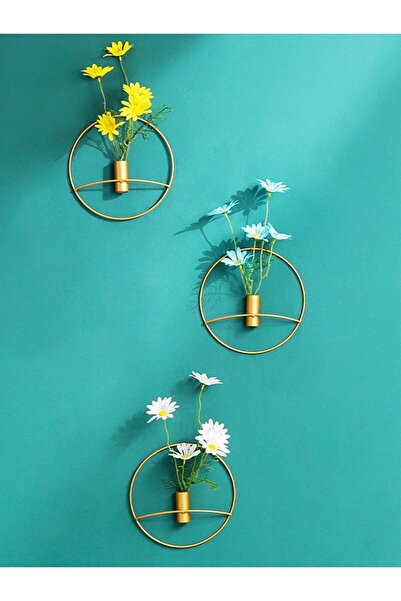 VENON 3 Adet 30 Cm Yuvarlak Eskitme Çiçeklik Modern Dekoratif Metal Duvar Çiç...