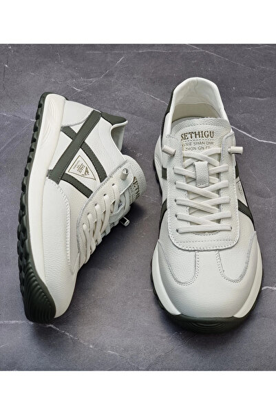 1way Men's white shoes with dark green stripes