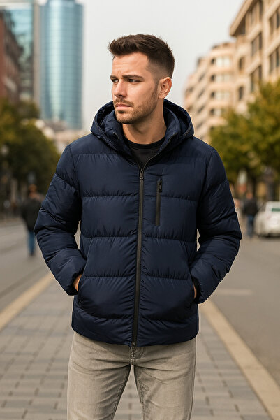 couis Men's Large Size with Ribbed Sleeves and Waist, Fur Lining Inside Hooded