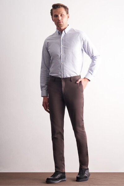 İmza Dark Brown Side Pocket Straight Leg Cotton Slim Fit Chino Casual Trousers 1003255165