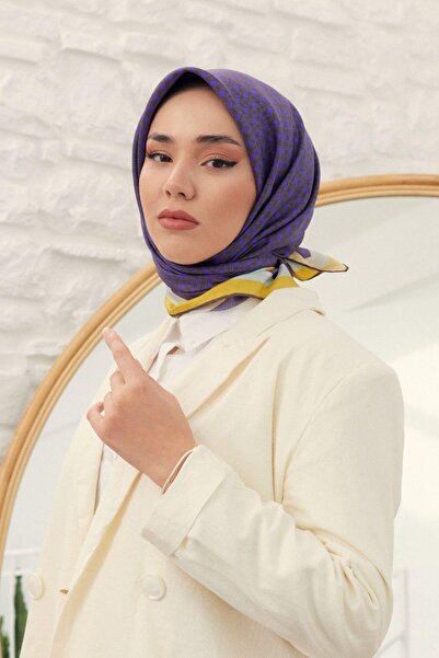 Silk Home Eșarfă din mătase Tivil cu model geometric alb, violet, galben, muc...