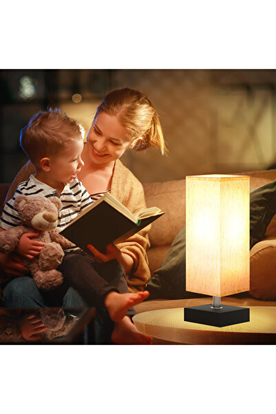 YESMAX Table Lamp, Bedside Lamps, Minimalist Night Stand Light with Square Fabric Shade, Desk Reading Lamp
