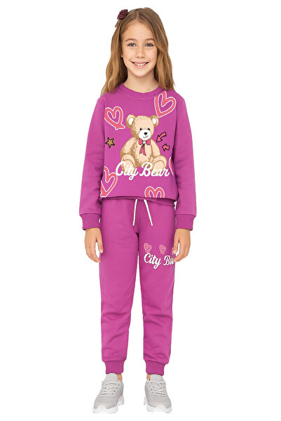 MODANINO Girl's 2-Thread Plain Teddy Bear B Printed Top-Bottom Set-3 -10 Years Old 12415