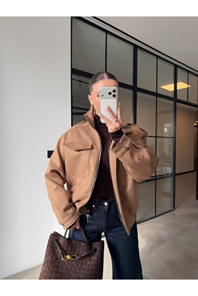 BB Bensu Buyruk Jachetă bomber din piele intoarsa cu buzunare mari