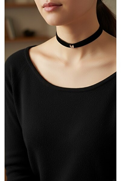 Süspüs Accessories 925 Ayar Kelebek Figürlü Rose Renk Kadife Choker Kolye