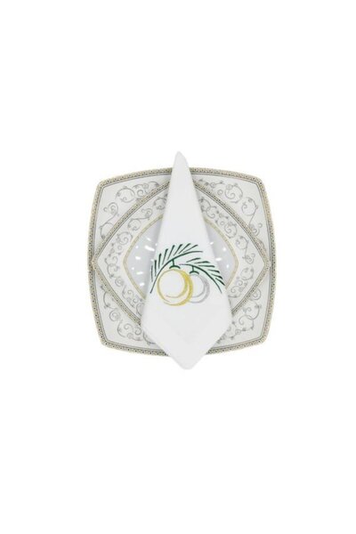 OEM Cotton table napkin set, embroidered with Christmas motifs, 6 pieces, White, 39 x 39 cm