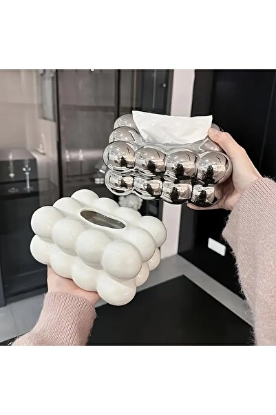 DVINA Metallic bubble design tissue box, modern decor, shiny silver