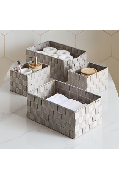 Home Box مجموعة سلة تخزين بحزام مكونة من 4 قطع