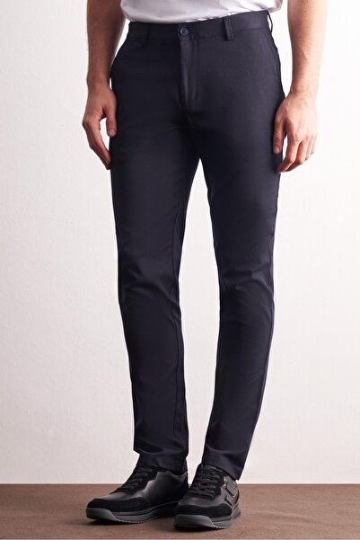 İmza Navy Blue Side Pocket Straight Leg Cotton Slim Fit Chino Casual Trousers 1003255165