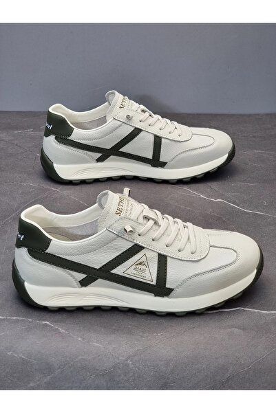 1way Men's white shoes with dark green stripes