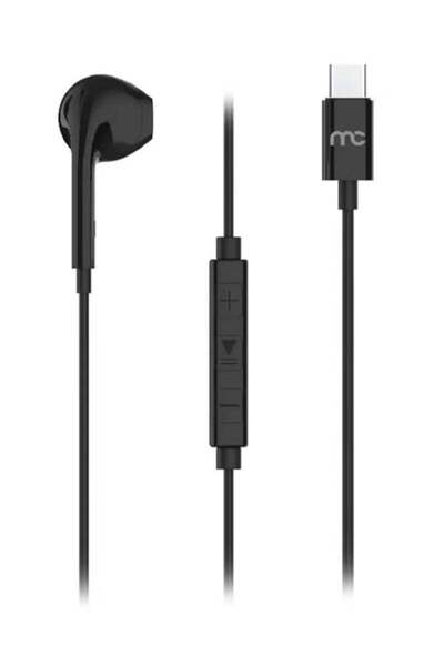 My Candy سماعات أذن سلكية أحادية من النوع C بمنفذ USB-C مع ميكروفون وتحكم في مستوى الصوت - أسود