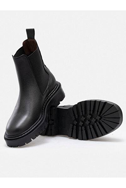 RUJO Siyah Hakiki Deri Lastikli Chelsea Kadın Bot