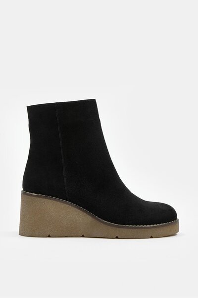 NILUFARR Maranda Black Suede Genuine Leather Wedge Heel Boots