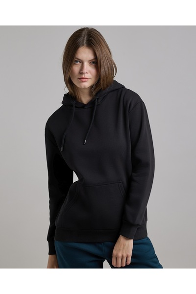 R&B هودي نسائي أسود سادة بأكمام طويلة