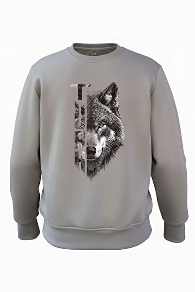 WİDİ Hanorac Semi Wolf Half TURKISH Script Design cu imprimeu 3 İp Ş cu căptușeală din fleece % bumbac 100%
