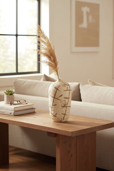 Casco فازة سيراميكية بنقوش بنية أنيقة