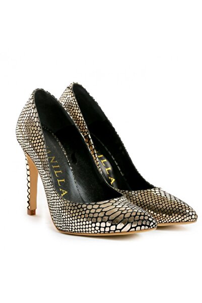 Vanilla Days Γόβες στιλέτο Eva Gold με σχέδιο φιδιού, 9 cm, γνήσιο δέρμα