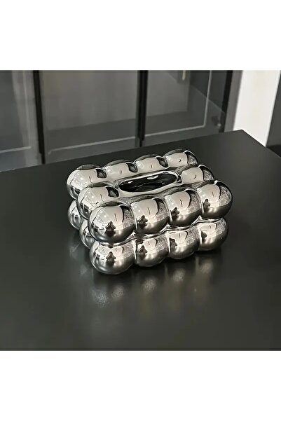 DVINA Metallic bubble design tissue box, modern decor, shiny silver