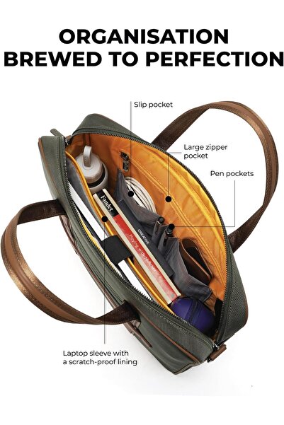 MOKOBARA Decaf Briefcase – Fits 15" Laptop, 8.5L, Water-Resistant Nylon & Vegan Leather