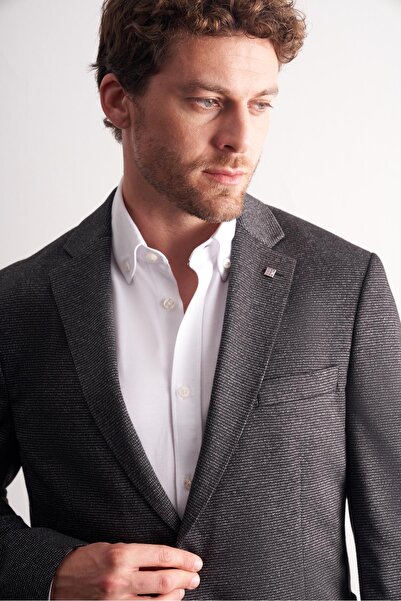 İmza Black Mono Collar Self-Patterned Flexible 6 Drop Comfort Fit Classic Jacket 1002255155