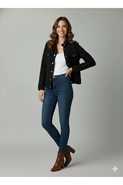 cemo Women's Tan Elegant Short Jacket with Buckle Detail Mock Neck Pockets Suede/Cashmere Spring Jacket