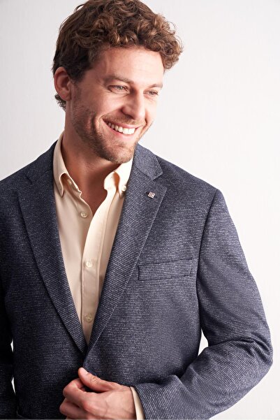 İmza Navy Blue Mono Collar Self-Patterned Stretchable 6 Drop Comfort Fit Classic Jacket 1002255155