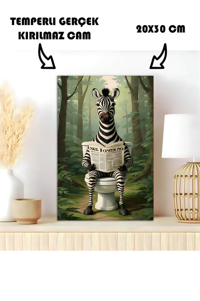 Harikabirev BANYO TABLOSU CAM TABLO BANYO İÇİN TUVALETİNİ YAPAN ZEBRA|BNYCM