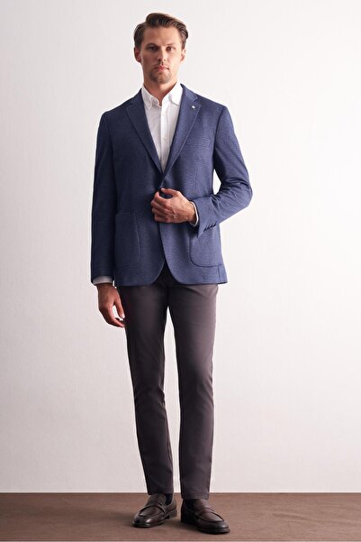 İmza Navy Blue Mono Collar Self-Patterned Stretchable 6 Drop Comfort Fit Classic Jacket 1002255154