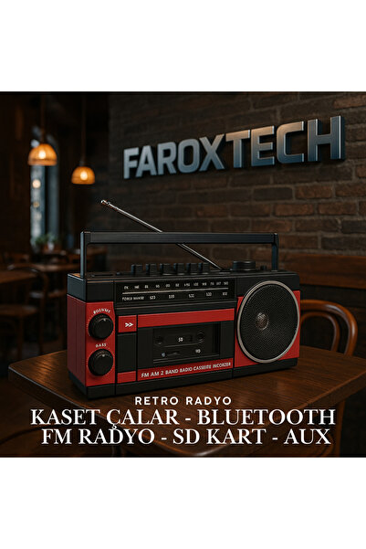 FaroxTech Retro Klasik Kaset Çalarlı FM/AM/SW Radyo – Bluetooth, USB, SD Kart...