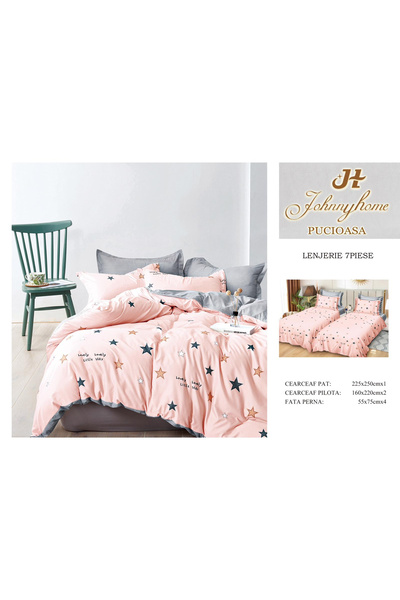 FIONNA.RO Lenjerie Din Bumbac Satinat 7 Piese Cu 2 Cearceafuri Pilota - Roz C...