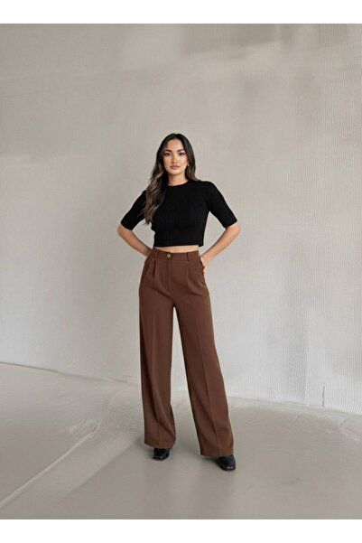 TİENDEROPA Women's Pleated Fabric Atlas Palazzo Pants