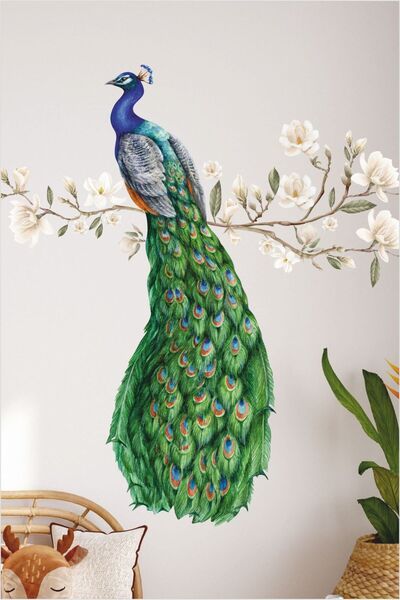 Piksel Grafik ملصق جداري وزجاجي ملون على شكل طاووس مزهر