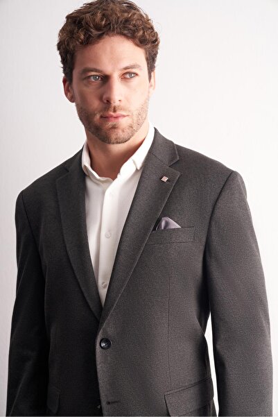 İmza Khaki Mono Collar Self-Patterned Cotton 4 Drop Comfort Fit Classic Jacket 1002255158