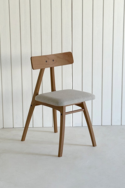 Genel Markalar Slim Masif Ceviz Ahşap Sandalye Bej