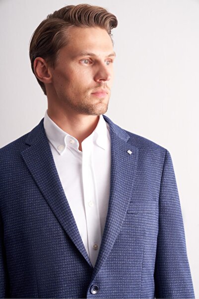 İmza Navy Blue Mono Collar Self-Patterned Stretchable 6 Drop Comfort Fit Classic Jacket 1002255154