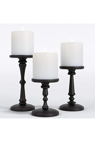 Generic Matte Black 3-Piece Metal Pillar Candle Holders Set