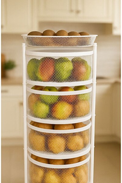 VENON White 4-Tier 78 cm X 35 cm Diameter Metal Crisper Fruit Bowl Organizer Kitchen Organizer Shelf Storage
