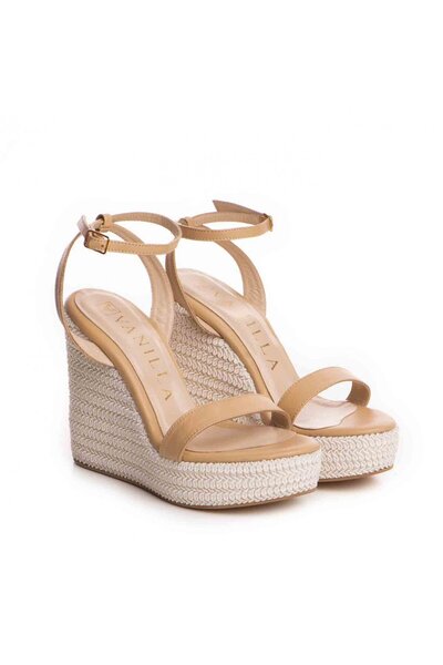 Vanilla Days Anita Bridal Leather Platform Heels, Beige - Elegant Summer Wedding Shoes