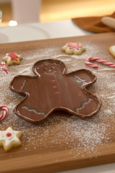 Brandsmiths Gingerbread Cookie Shaped Ceramic Plate-Dark Brown