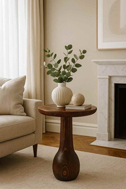 Simillo Home&Living Masif Ahşap Meşe Renk Tekli Yan Sehpa Dekoratif Mantar Se...