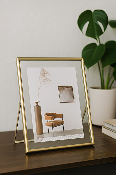 Porsima Gold Metal Modern Decorative Glass Photo Frame Table Wall Picture Frame 18X22Cm