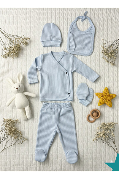 CAN BABY طقم ملابس أطفال حديثي الولادة مكون من 5 قطع باللون الأزرق - 100% قطن...