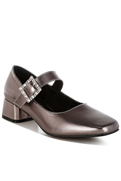 london Rag Women Diamante Brooch Metallic Mary Jane Pumps in Pewter