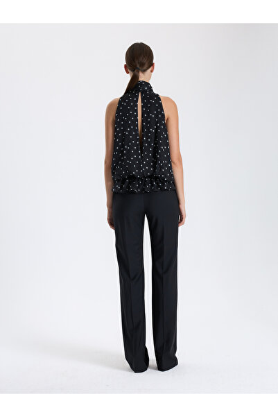 BAQA Polka Dot Sleeveless Blouse with Tie Scarf