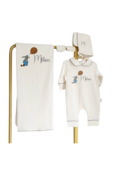 Mis Bebe Minik İnsanların Sarayı Combed Cotton Fabric Gray Piped Basket Rabbi...